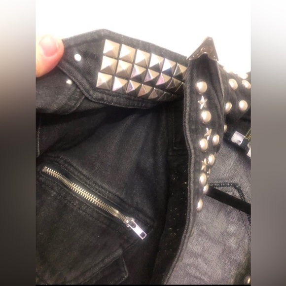 Denim studded cropped Rockers jacket RARE size medium - Picture 5 of 9